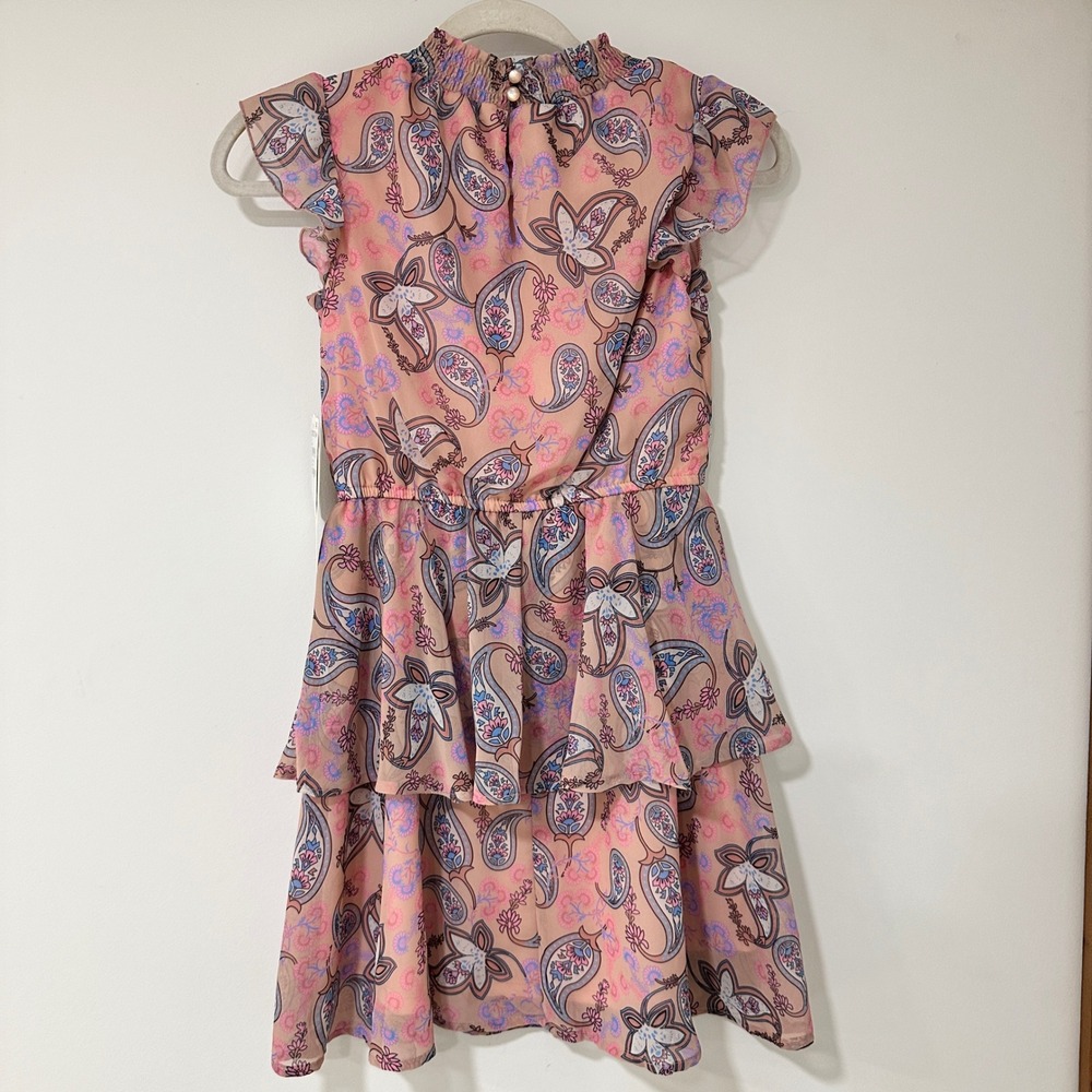 Ava & Yelly Paisley Tiered Ruffle Dress Girls Size 12 Pink Flutter Sleeve | Boho